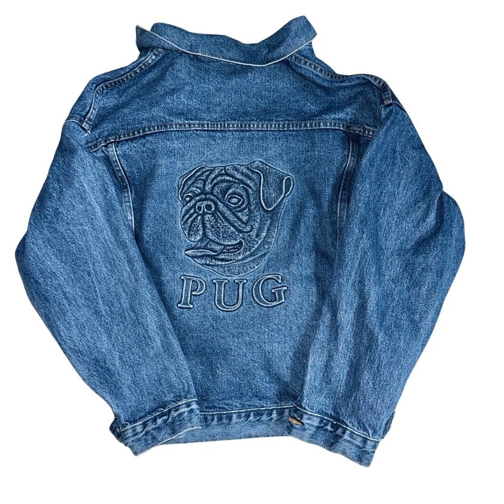 TYCA Vintage 90s Pug Embossed Denim Trucker Jacket USA Made | Men's M